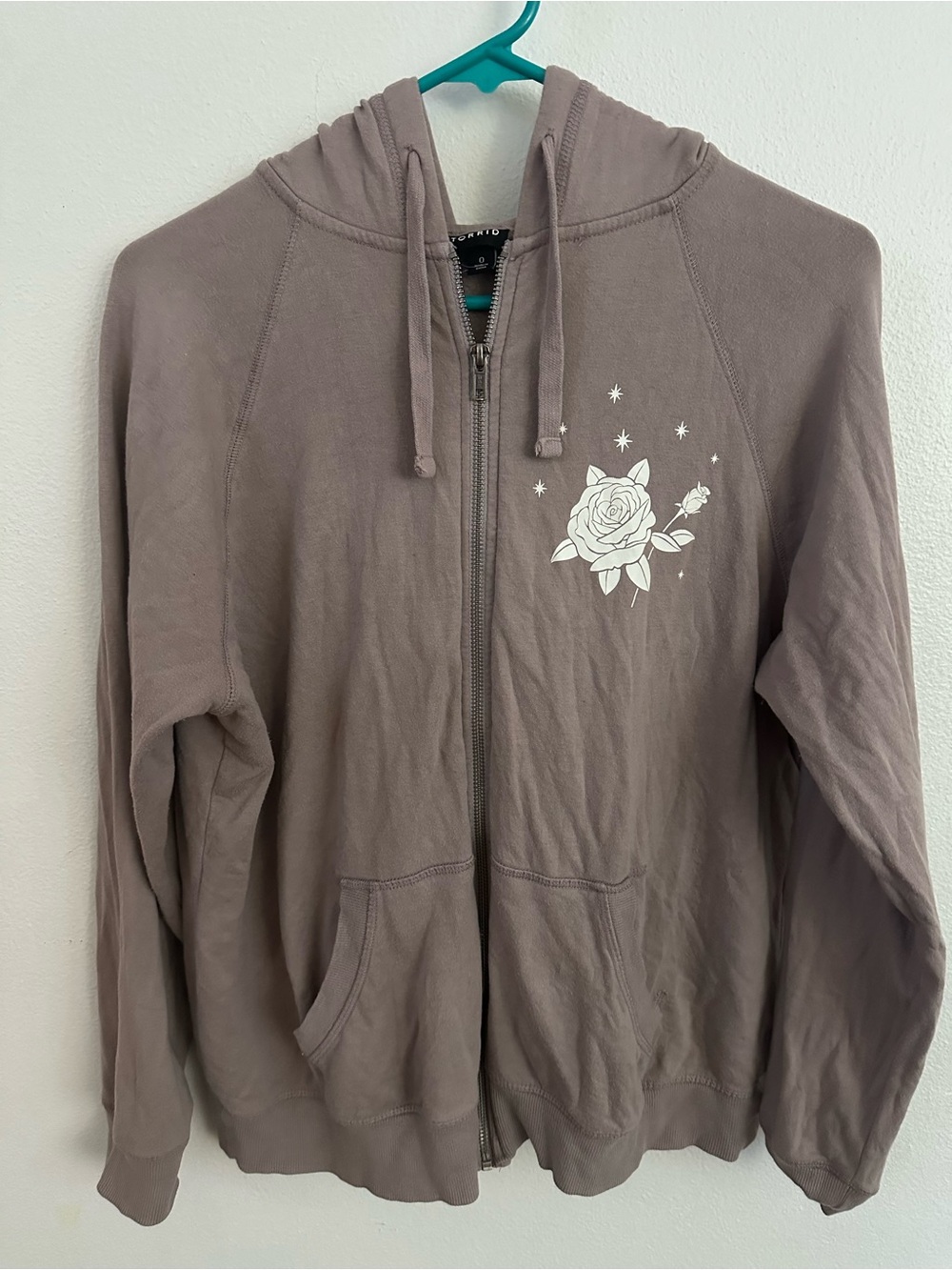 torrid Taupe Zip Hoodie with White Rose Graphic